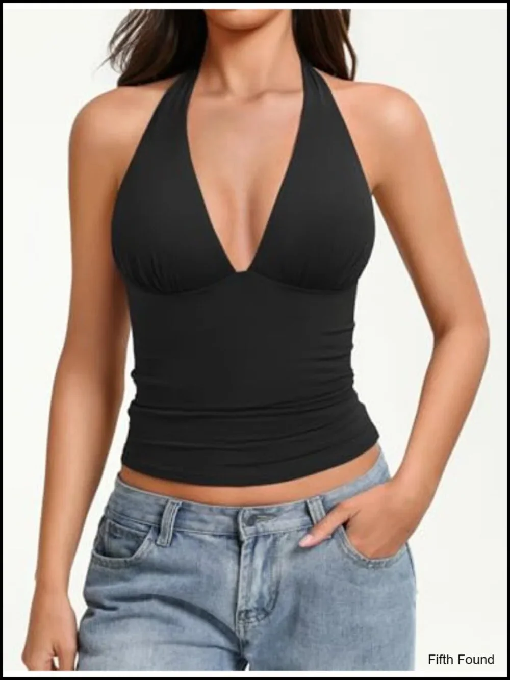 Double Lined Halter Tank Top Backless Deep V Neck Y2K Crop Top